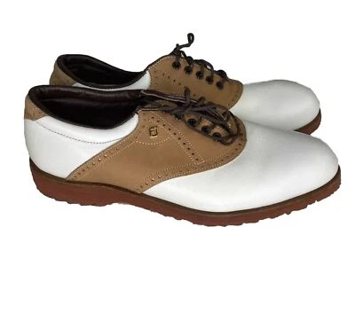 Foot Joy Golf Clásico Sillín Zapatos Cuero Blanco Marrón Con Cordones Talla 7.5 Foto 1 de 4