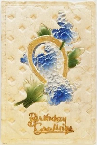 Birthday Greetings Postcard Antique blue green - Picture 1 of 2