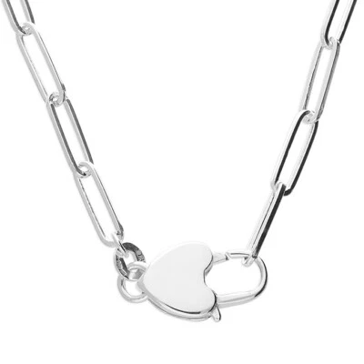 Heart Padlock Clasp Necklace Solid Sterling Silver 43cm / 17" Hallmarked - Image 1 of 3