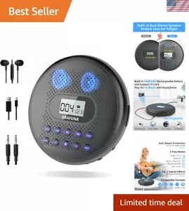 Rechargeable Portable CD Player w/ Stereo Speakers, Anti-Skip, AUX, Headphones - Picture 1 of 9