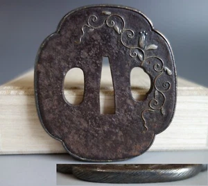 Tsuba guard ivy inlay silver fukurin mokko Samurai sword fitting katana Edo - Picture 1 of 8