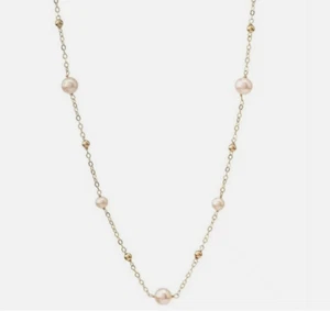 18K massives Gelbgold Halskette natürliche Perle Perle O Kette schöner Charm 18" -Y - Bild 1 von 7