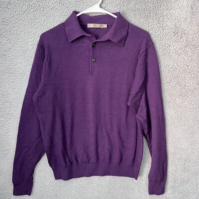 Raffi Sweater Mens M/50 Purple Linea Uomo Merino Wool Long Sleeve Pullover Polo - Image 1 of 4