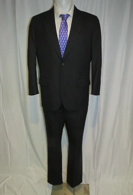 Samuelsohn Vintage 80s Dark Blue Stripe Custom Two Button Suit 40S - Image 1 of 4