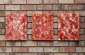 "Crimson Tempest" 3 original strukturierte abstrakte Gemälde 11"x14" leuchtendes Glas - Bild 1 von 5