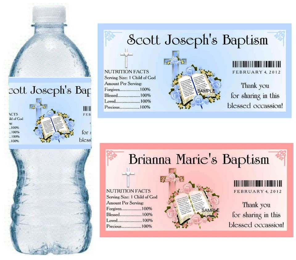 20 ETIQUETAS BOTELLAS DE AGUA FAVORES BAUTISMO BAUTIZO Foto 1 de 1