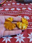 Vintage Chunky Enamel Gold Tone Lilly Pad Earrings