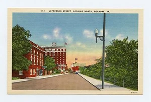 Jefferson Street, Looking North, Roanoke, Virginia Color Linen Postcard - Picture 1 of 2