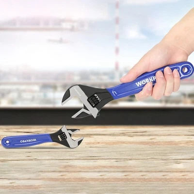 WORKPRO 6" 10" Adjustable Wrench Set 2PCS Wide Jaw Black Oxide Metric&SAE Scales - Image 1 of 4
