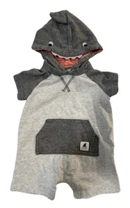 Carter’s Baby Shark Hooded Romper 3M Gray Short Sleeve Pocket One Piece Outfit - Picture 1 of 4