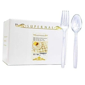 Supernal Silverware 400pcs Disposable Clear Plastic Cutlery - 200 Forks and - Picture 1 of 7