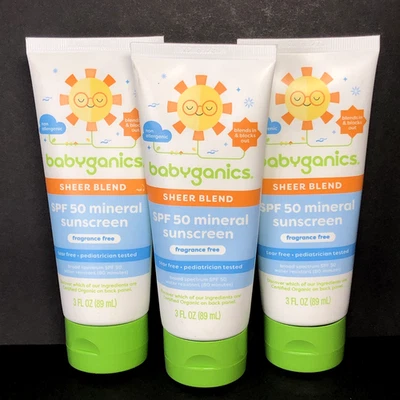 Новый 3 Pk babyganics чистый смесь SPF 50 минеральный солнцезащитный крем аромат бесплатный 3 унций ea - Изображение 1 из 4