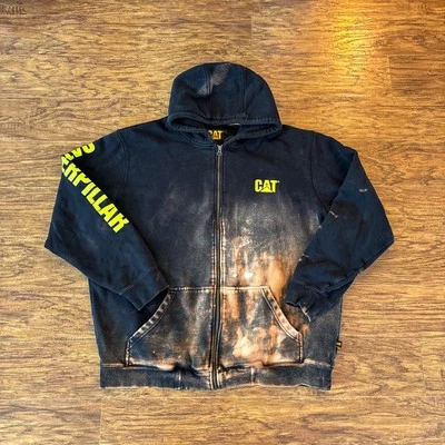 Sudadera con Capucha CAT Caterpillar Negra Blanqueador Desvanecido Cremallera Completa 2XLT Foto 1 de 4