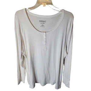 Torrid SuperSoft Slub Langarm-Henley-T-Shirt mit U-Ausschnitt, neu mit Etikett, hellweiß, 2X - Bild 1 von 7
