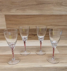 4 x Small Vintage Twisted Red Stem Sherry / Port / Liquer Glasses - Picture 1 of 13