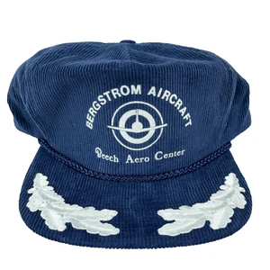 Vintage Bergstorm Aircraft Hat Cap Strap Back Corduroy Trucker Airplane 90s Leaf - Picture 1 of 9