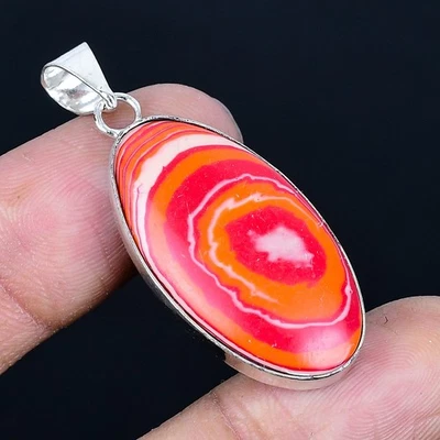 Colgante hecho a mano de ágata de encaje naranja enchapado en plata 925 de 1,78" Foto 1 de 3