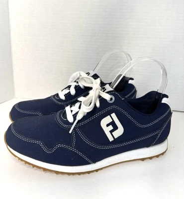 Tênis de golfe Footjoy Sport retrô 92387 feminino azul marinho sem cravos tamanho 7 em excelente estado usado - Imagem 1 de 4