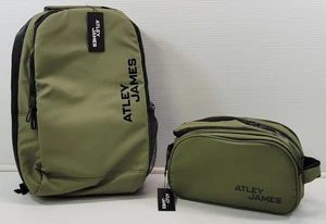 *Z1) Set of 2 Atley James Olive Green Travel Bags Toiletry Laptop Backpack - Picture 1 of 15