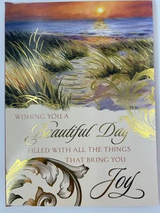 Elegant Birthday Greeting Card Beautiful Day Sunset Gold Foil - Picture 1 of 3
