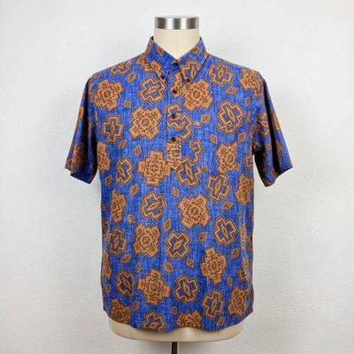 Surf Pendleton Reyn Spooner Shirt Medium Blue Orange Aztec Reverse Print Popover - Image 1 of 4