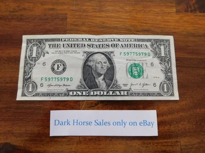 US $1 Dollar bill in circulated currency 2-5s 3-7s 3-9s in serial number F59Dz. - Image 1 of 2