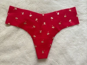 Victoria's Secret Panties Thong Panty No Show Coral Gold Palm Trees Large L NWT - Picture 1 of 8