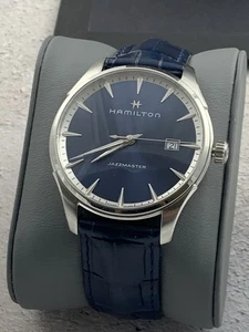 Hamilton Jazzmaster H324510 Watch Stainless Steel/Leather Quartz Blue Dial - Picture 1 of 17