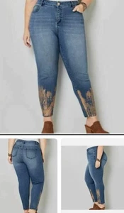Avenue Women's Premium Stretch Skinny Gold Foil Ankle Jeans Plus Size 24 NWT - Picture 1 of 15