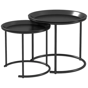 HOMCOM Nesting Tables Set of 2, End Table with Removable Tabletop Tray Black - Picture 1 of 11