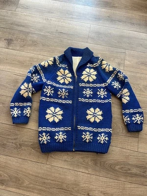 VTG 50s 60s Men's Blue Snowflake Wool Heavy Full Zipper Parka Jacket Sz 42 - Image 1 of 4