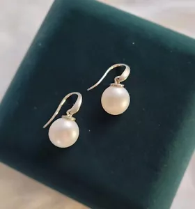 Vintage Sterling Silver South Sea Pearl Earrings; 925, 11mm White Pearl - Picture 1 of 10