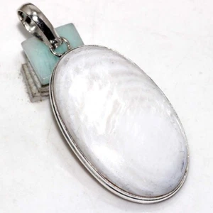 Mother Of Pearl 925 Silver Plated Pendant 2.5" Aesthetic Jewellery GW - Picture 1 of 3
