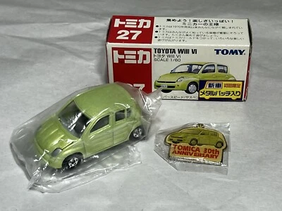 TOMY Tomica Toyota WiLL Vi Green No. 27 Red Box w/ 30th Anniversary Metal Badge - Image 1 of 4
