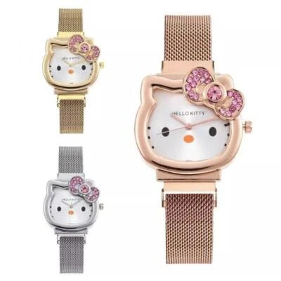 Hello Kitty Diamond Watch Cat Bow Pink Ladies Gold Sliver Metal - Image 1 of 4