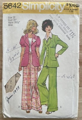 1973 Simplicity Pattern #5642 Junior Petites Unlined Jacket and Pants Size 12 - Image 1 of 4