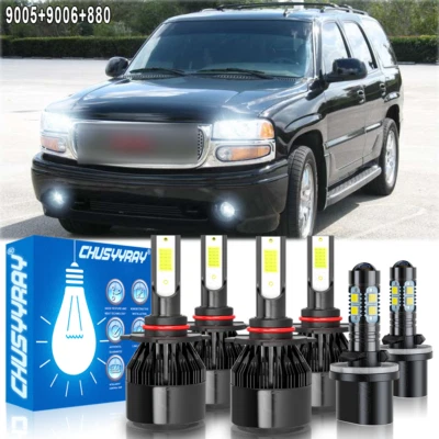 For GMC Yukon SLT 2000-2005 2006 6x 6000K LED Headlights 880 Fog Bulbs Combo Kit - Image 1 of 4