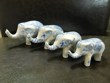 Vintage Blue And White Porcelain Chinese Elephant's x4
