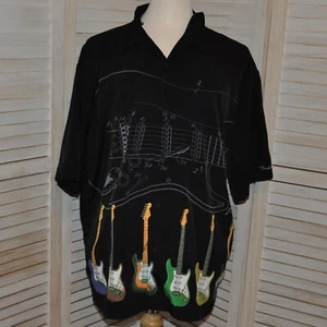 Camisa de Guitarra Fender DaVinci Para Hombres Talla XXL Negra Colorida Botón Frontal Guitarra Arte - Imagen 1 de 8