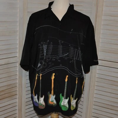 Camisa de Guitarra Fender DaVinci Para Hombres Talla XXL Negra Colorida Botón Frontal Guitarra Arte Foto 1 de 4