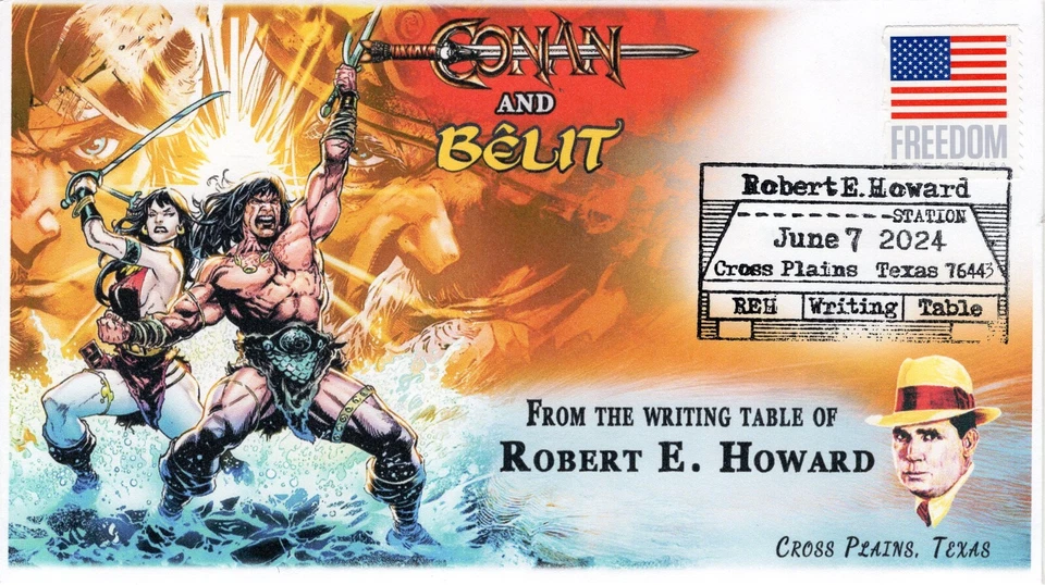 24-160, 2024, Robert E Howard,  Event Cover, Pictorial Postmark, Writer, Author, - Image 1 of 1