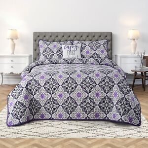 4 Piece Quilt Throw Bedding Set All Season Plush Microfiber Printed Bed Covers