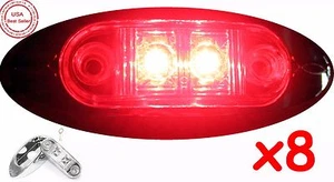 8 Red Oval 2" Clearance Fender Side Marker LED Surface Mount Light Truck Trailer - Picture 1 of 7