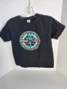 Panama City Beach Florida Graphic T-Shirt Black with Turquoise Unisex Youth S - Picture 1 of 6