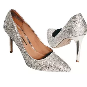 Silver Glitter Closed Pointed-Toe High Heel Stiletto Pumps 6.5 - Picture 1 of 8