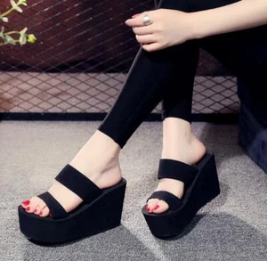 Women's Wedge Platform Slippers Summer Comfortable Open-Toe High-Heel Sandals - Picture 1 of 15