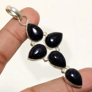 Blue Goldstone Gemstone Pendant Handmade Ethnic Unique Design Jewelry 3" FP 5086 - Picture 1 of 7