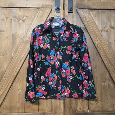 Vintage 70s Sears Perma-Prest Floral Blouse Shirt Women’s 12 (S) Polyester Korea - Image 1 of 4