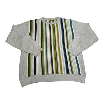 Suéter De Colección Norm Thompson Para Hombres M Gris Colorido Rayas Años 90 Tejido Texturizado 3D Foto 1 de 4