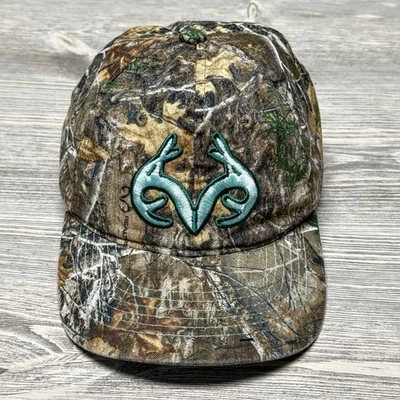 Gorra de béisbol Realtree APX camuflada logotipo verde azulado usada caza al aire libre ajustable Foto 1 de 4